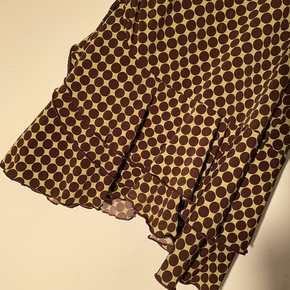 00s Y2K Green Dress with Brown Polka Dots - Picture 7 of 8